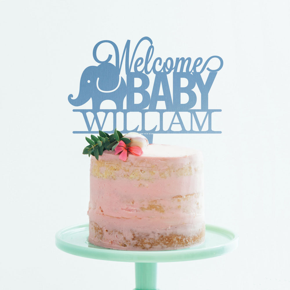 Custom Acrylic Welcome Baby Elephant Newborn Name Cake Topper