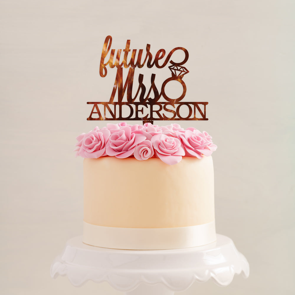 Custom Acrylic Bachelorette Future Mrs Ring last name Cake Topper