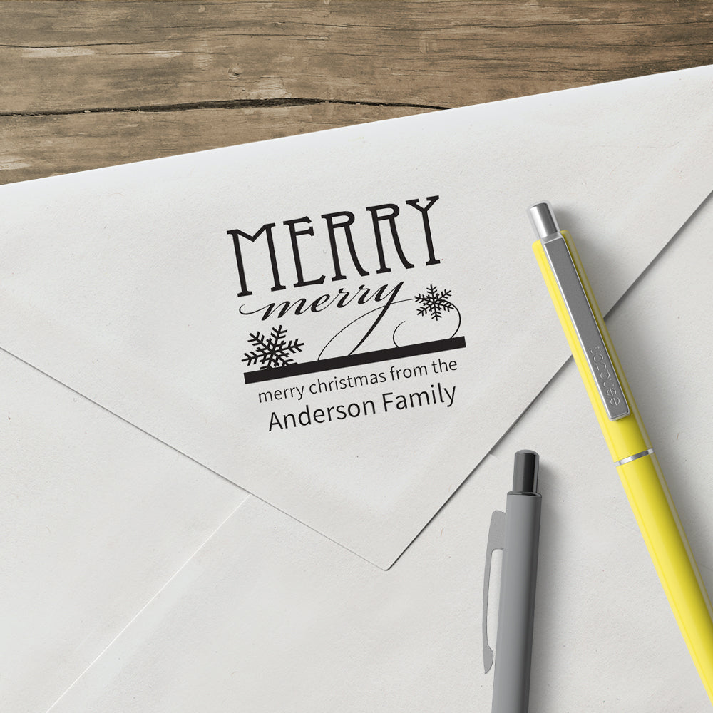 Holiday Merry Merry Christmas Family Last Name Custom Designer Stamp