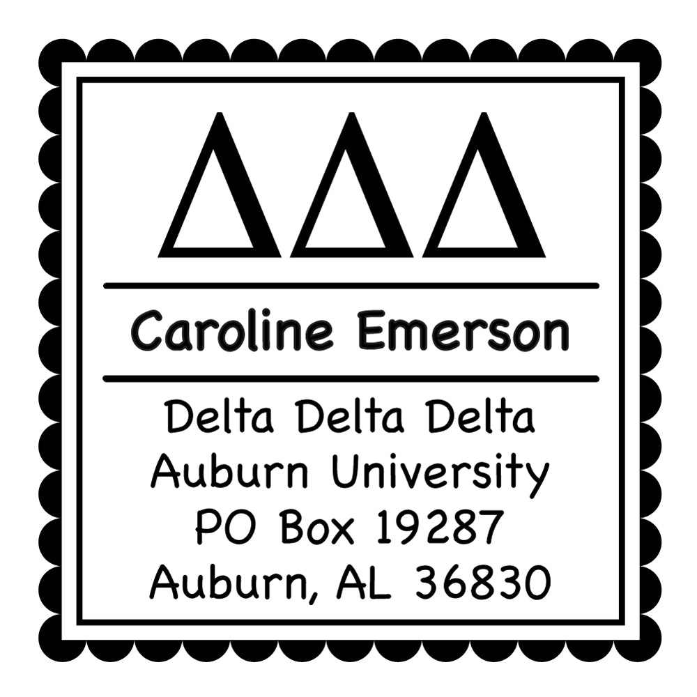 Tri Delta Scallop Frame Square Return Address Panhellenic Sorority Chapter Custom Designer Stamp Greek