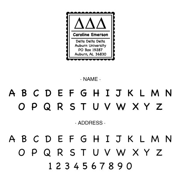 Tri Delta Scallop Frame Square Return Address Panhellenic Sorority Chapter Custom Designer Stamp Greek