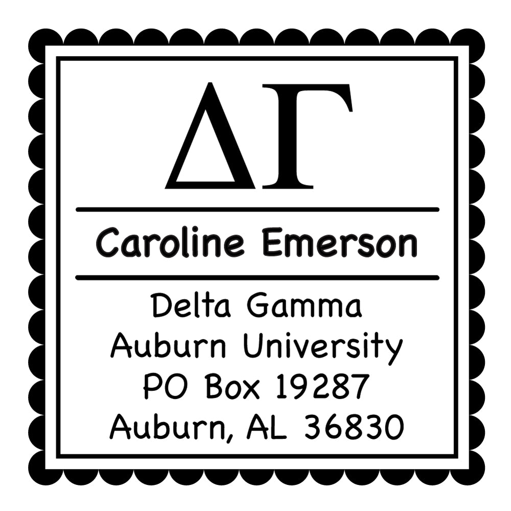 Delta Gamma Scallop Frame Square Return Address Panhellenic Sorority Chapter Custom Designer Stamp Greek