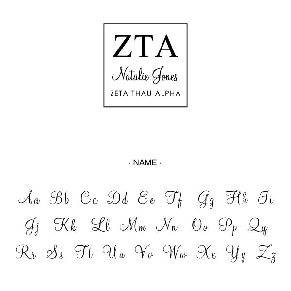 Zeta Tau Alpha Square College Social Symbol Panhellenic Sorority Chapter Custom Designer Stamp Greek