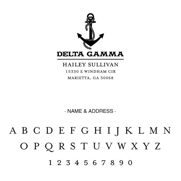 Delta Gamma College Panhellenic Sorority Chapter Name Return Address Custom Designer Stamp