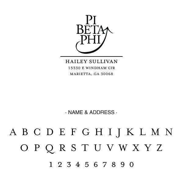 Pi Beta Phi College Panhellenic Sorority Chapter Name Return Address Custom Designer Stamp