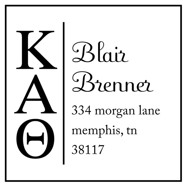 Kappa Alpha Theta Square Panhellenic Sorority Name Return Address Custom Designer Stamp