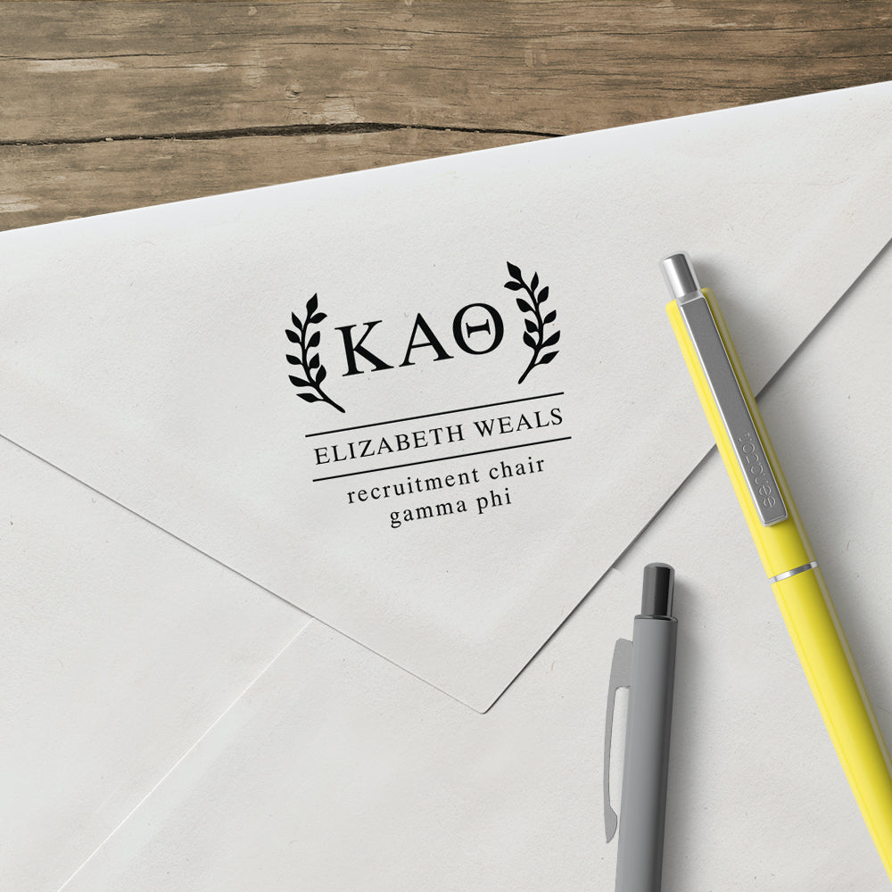 Kappa Alpha Theta Wreath leaves Social Panhellenic Sorority Chapter Custom Designer Stamp Greek