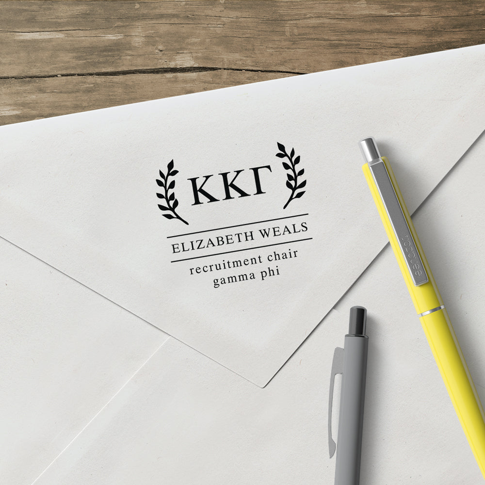 Kappa Kappa Gamma Wreath leaves Social Panhellenic Sorority Chapter Custom Designer Stamp Greek