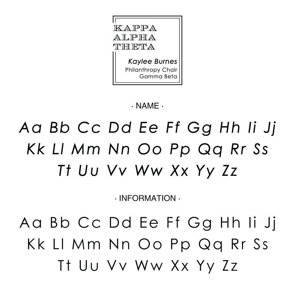 Square Kappa Alpha Theta Escorial Font Frame Social Panhellenic Sorority Chapter Custom Designer Stamp Greek