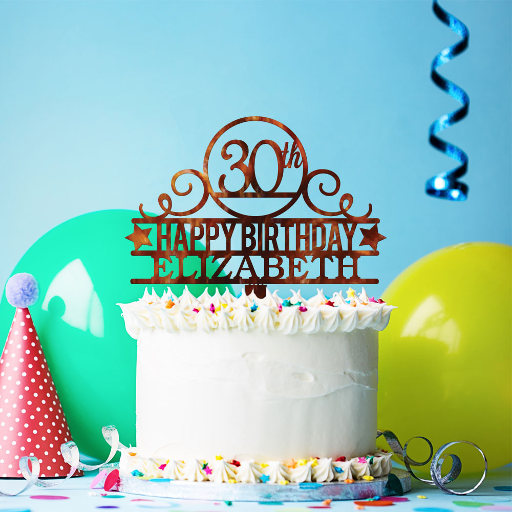 Custom Acrylic Ornate Star Age Happy Birthday Name Cake Topper