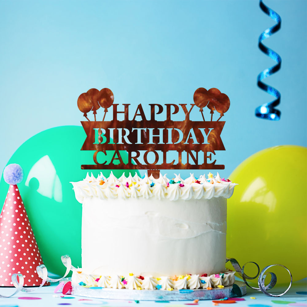 Custom Acrylic Balloon Ribbon Happy Birthday Name Cake Topper
