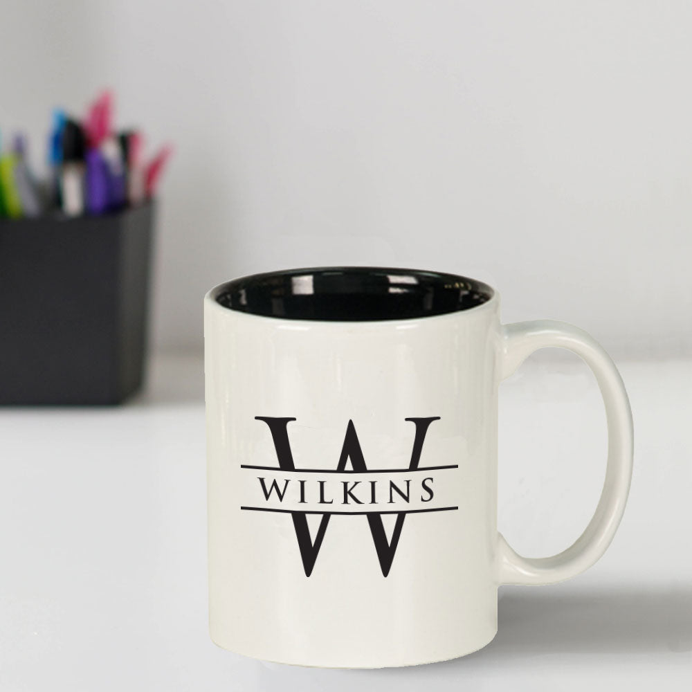 Custom Engraved 11 oz Ceramic Coffee Mug with Initial and Name