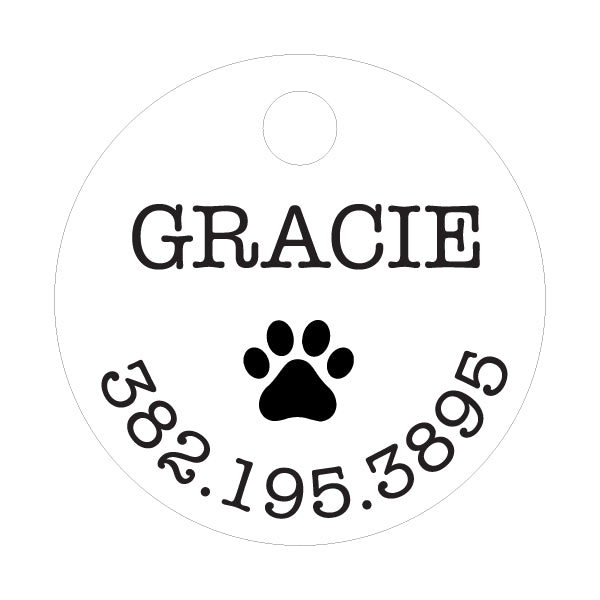 Custom acrylic round paw print with name and number pet tag