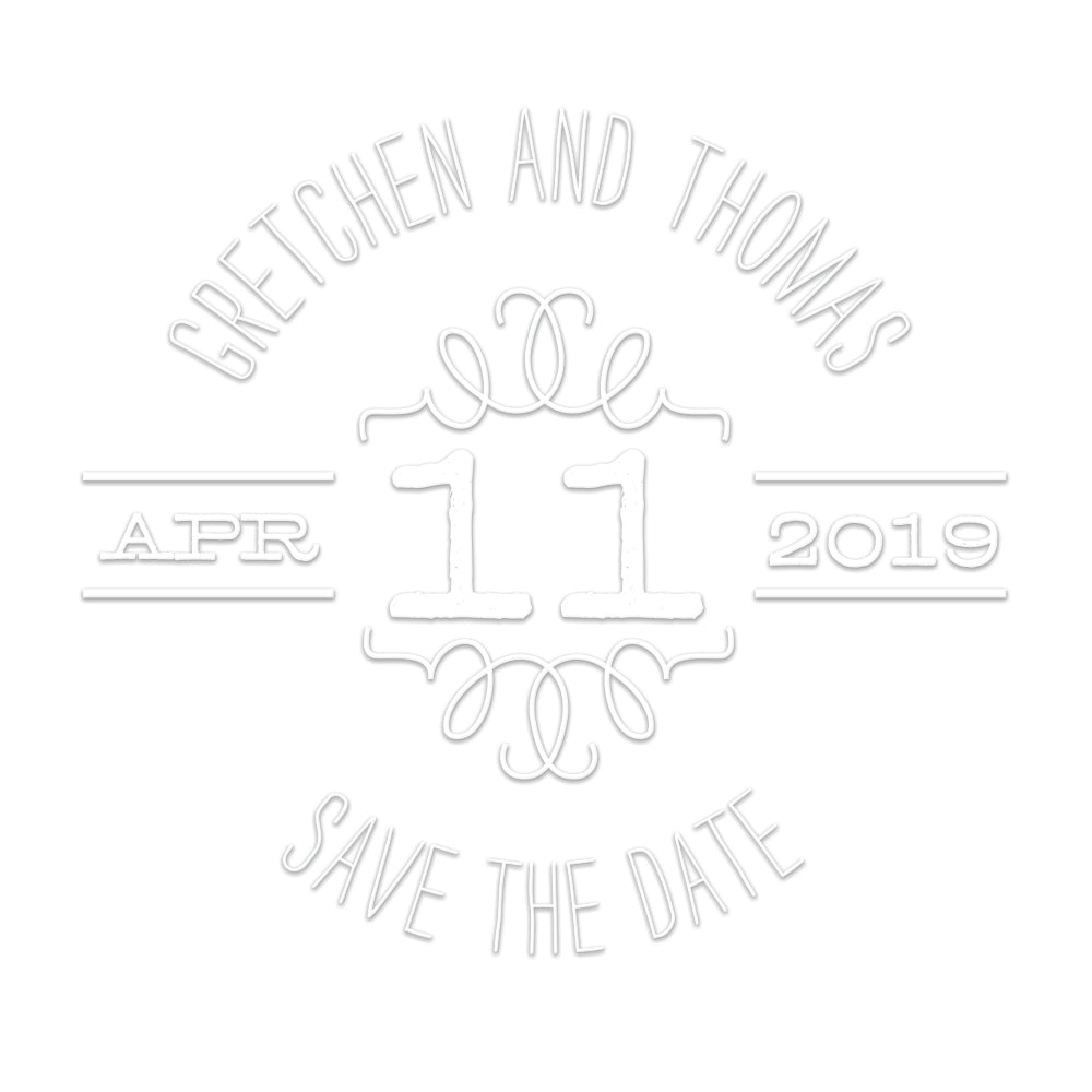Round Wedding Save The Date names and date Custom Designer Embosser