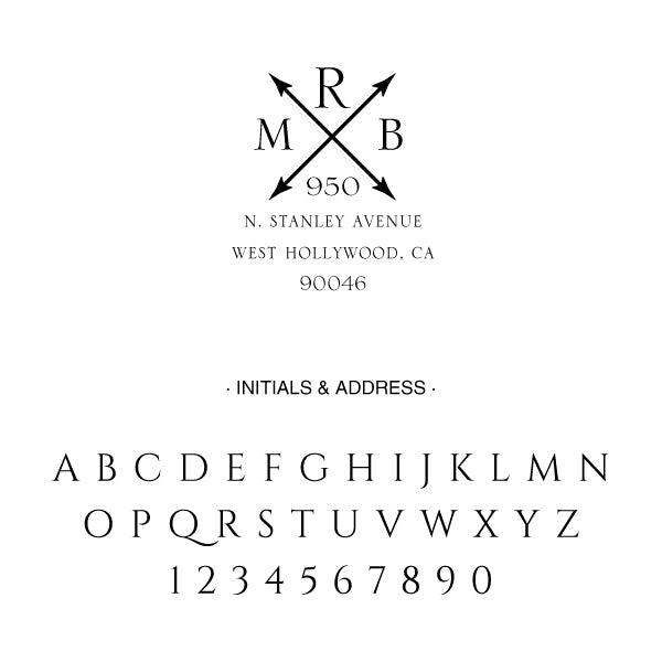 Cross Arrow Return Address Three Letter Monogram Custom Designer Embosser