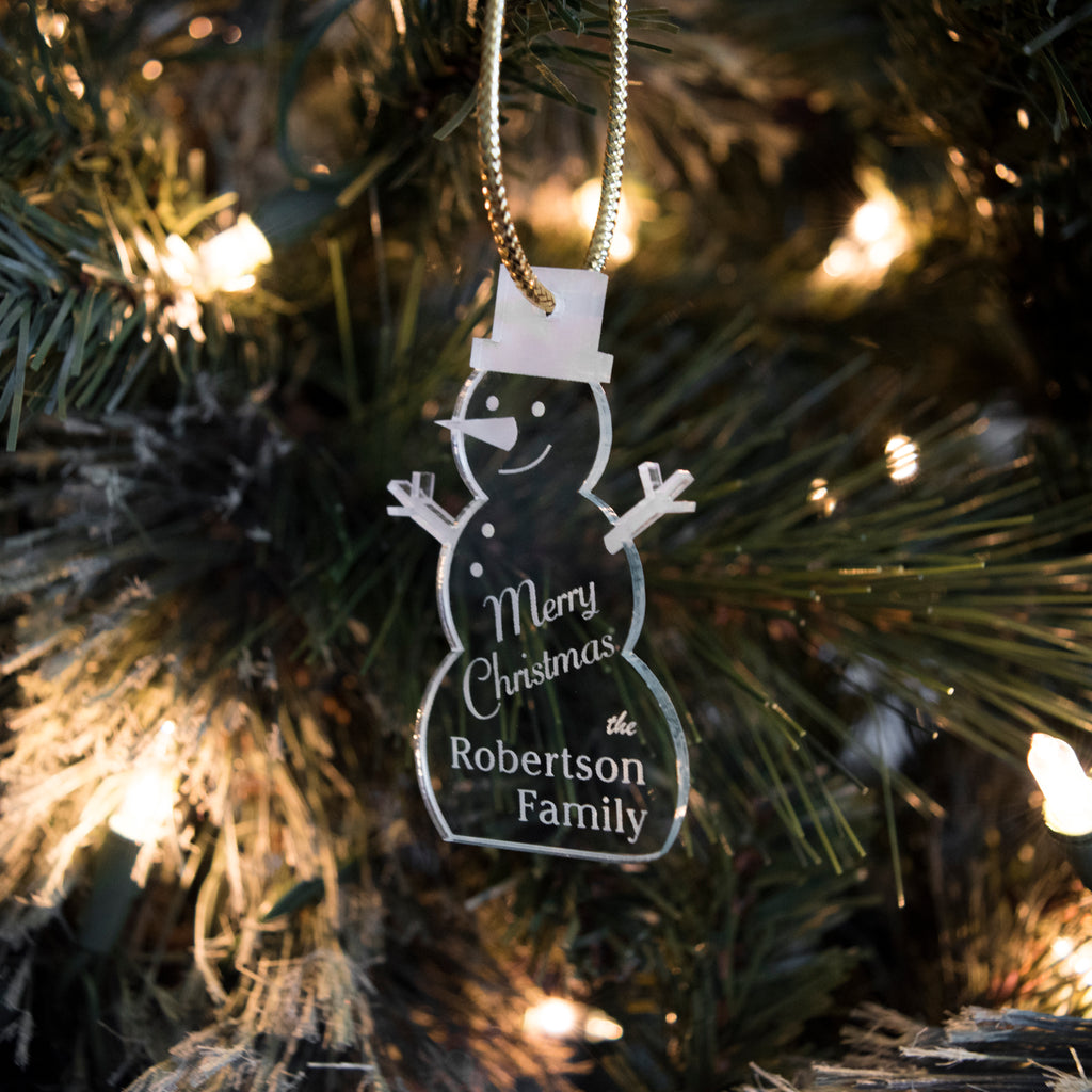 Custom Acrylic Holiday Merry Christmas Snowman Gift Tag Ornament Family Name