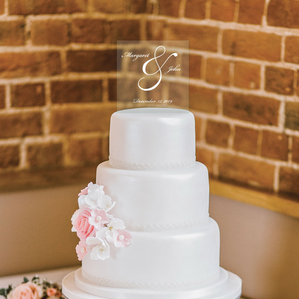 Custom Acrylic Wedding Script clear names and date Cake Topper