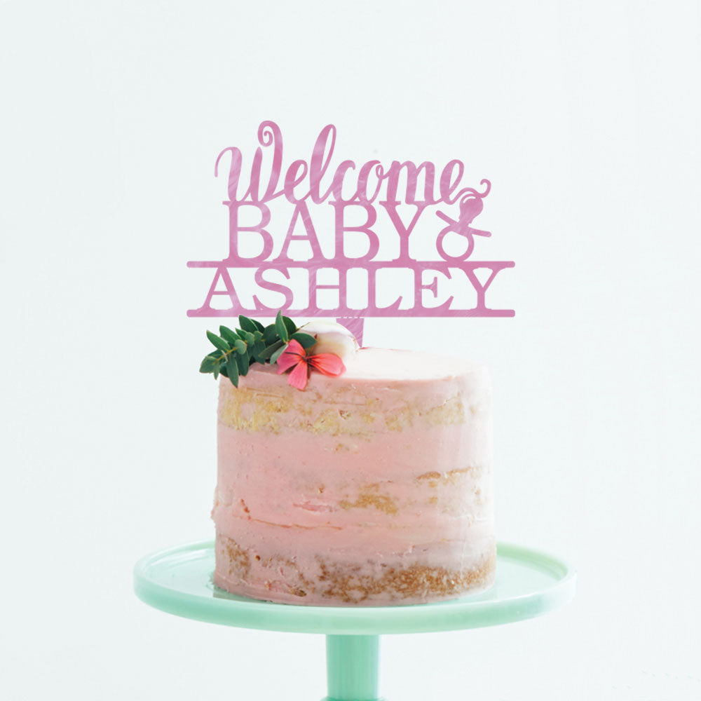 Custom Acrylic Welcome Baby Pacifier Newborn Name Cake Topper