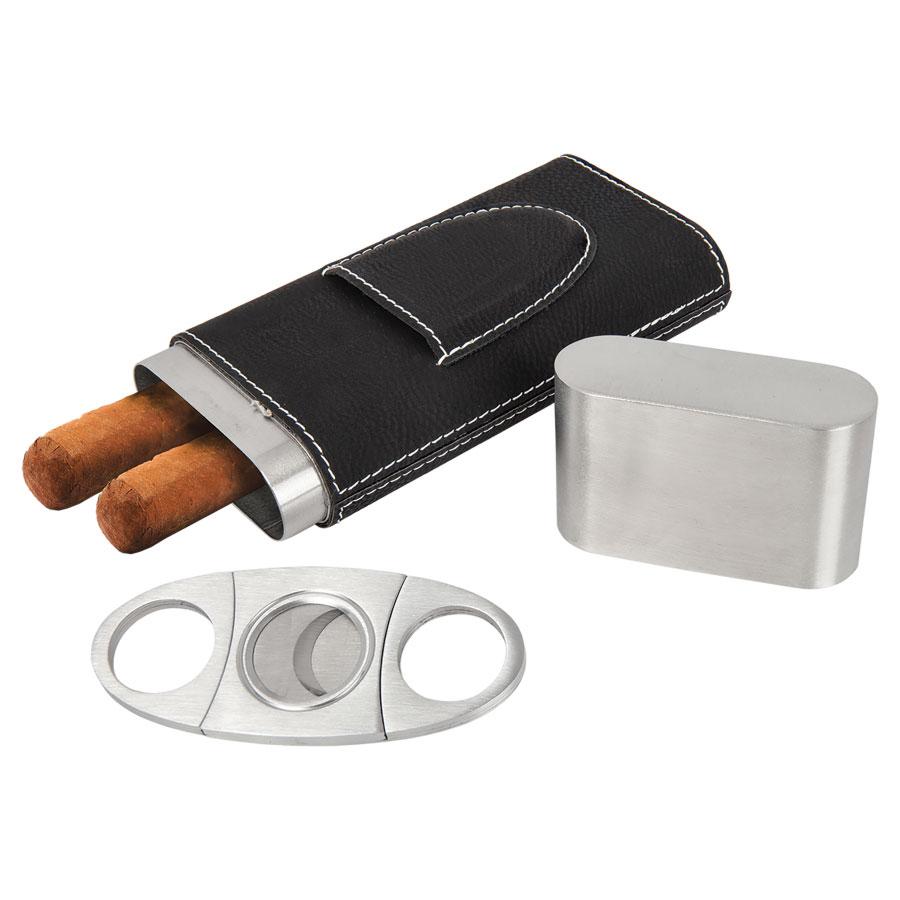 custom engraved vegan leather cigar case with cutter