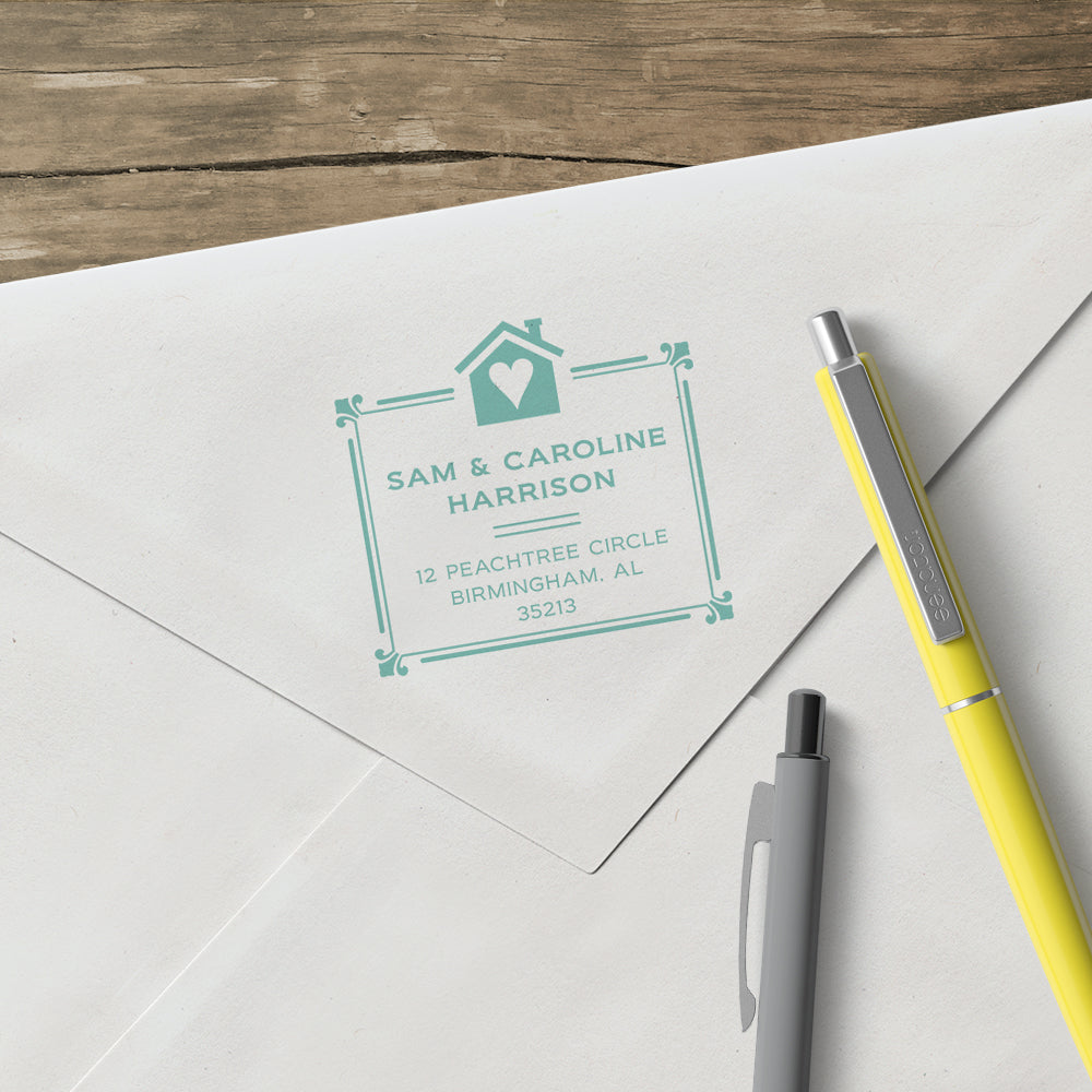 Square House Full Name Couple and Family Return Address Custom Designer Stamp