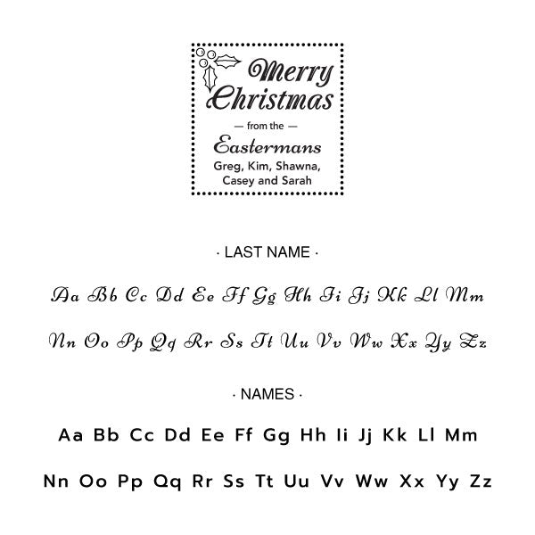 Merry Christmas Square Family Names Custom Designer Stamp