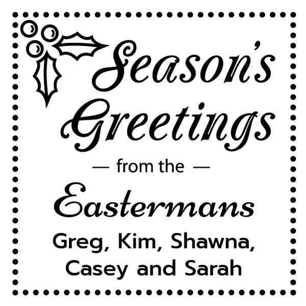 Seasons Greetings Square Family Names Custom Designer Stamp