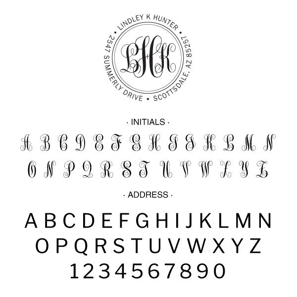 Round Return Address Three Letter Monogram Custom Designer Stamp