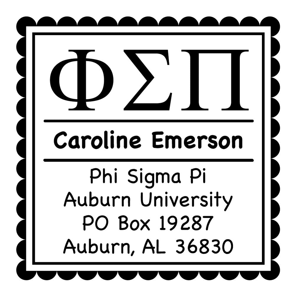 Phi Sigma Pi Scallop Frame Square Return Address Panhellenic Sorority Chapter Custom Designer Stamp Greek