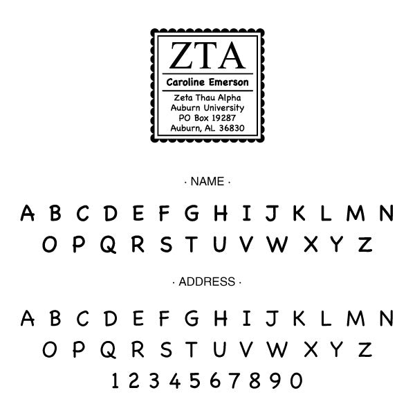 Zeta Tau Alpha Round College Social Symbol Panhellenic Sorority Chapter Custom Designer Stamp Greek