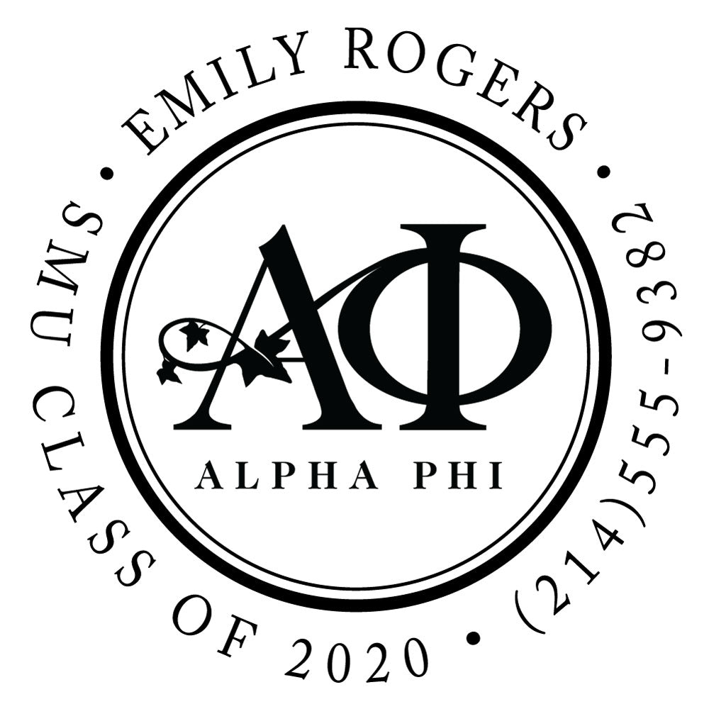 Alpha Phi Scallop Round College Social Symbol Panhellenic Sorority Chapter Custom Designer Stamp Greek