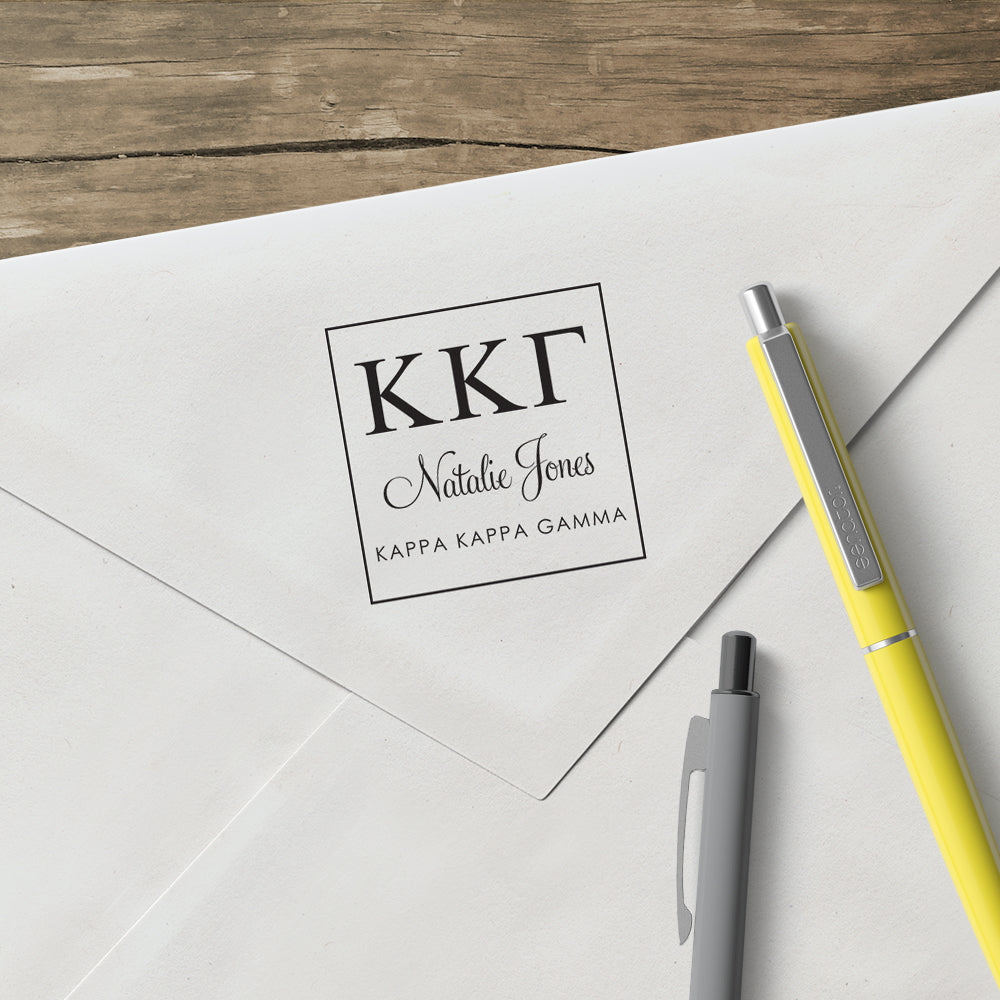 Kappa Kappa Gamma Square College Social Symbol Panhellenic Sorority Chapter Custom Designer Stamp Greek