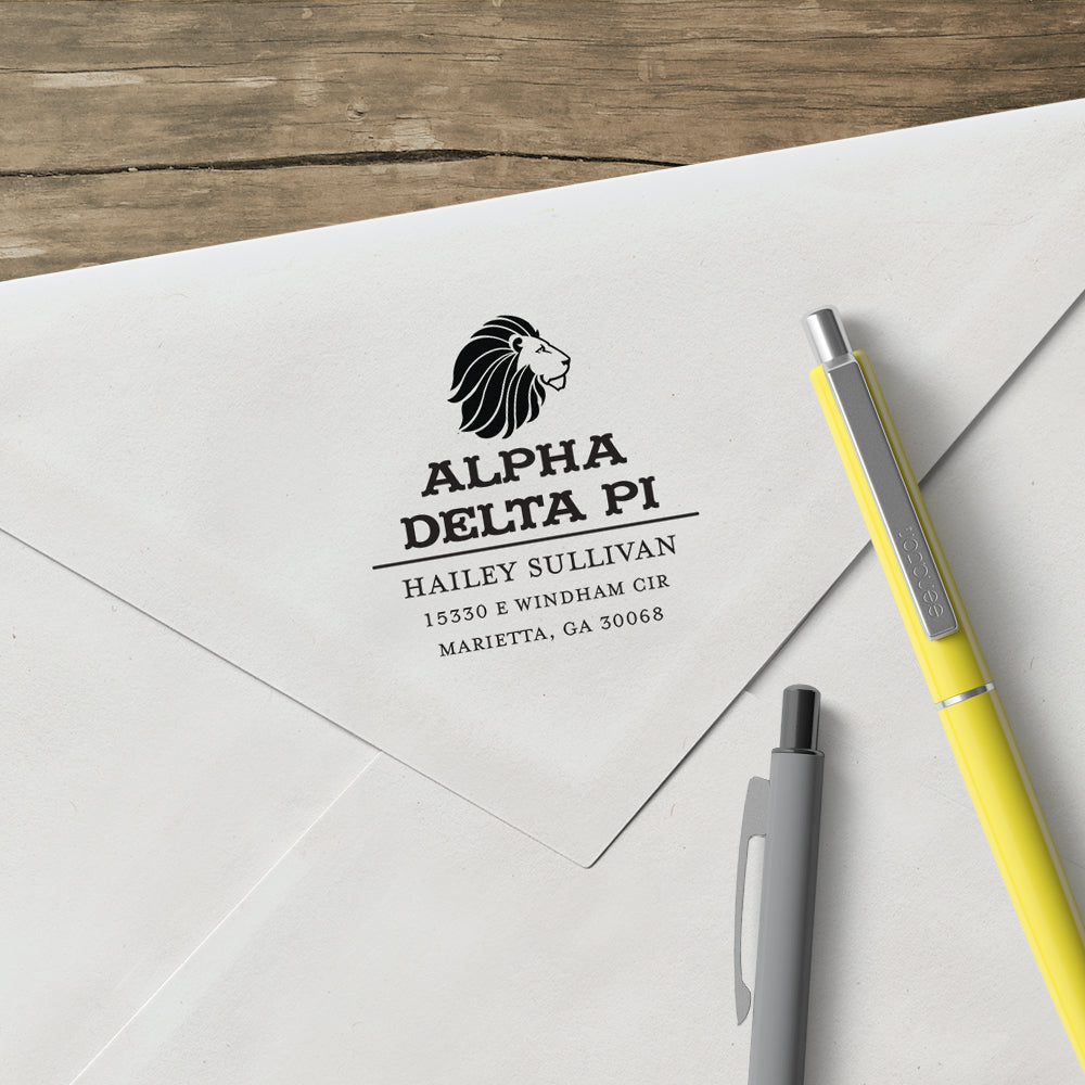 Alpha Delta Pi College Panhellenic Sorority Chapter Name Return Address Custom Designer Stamp
