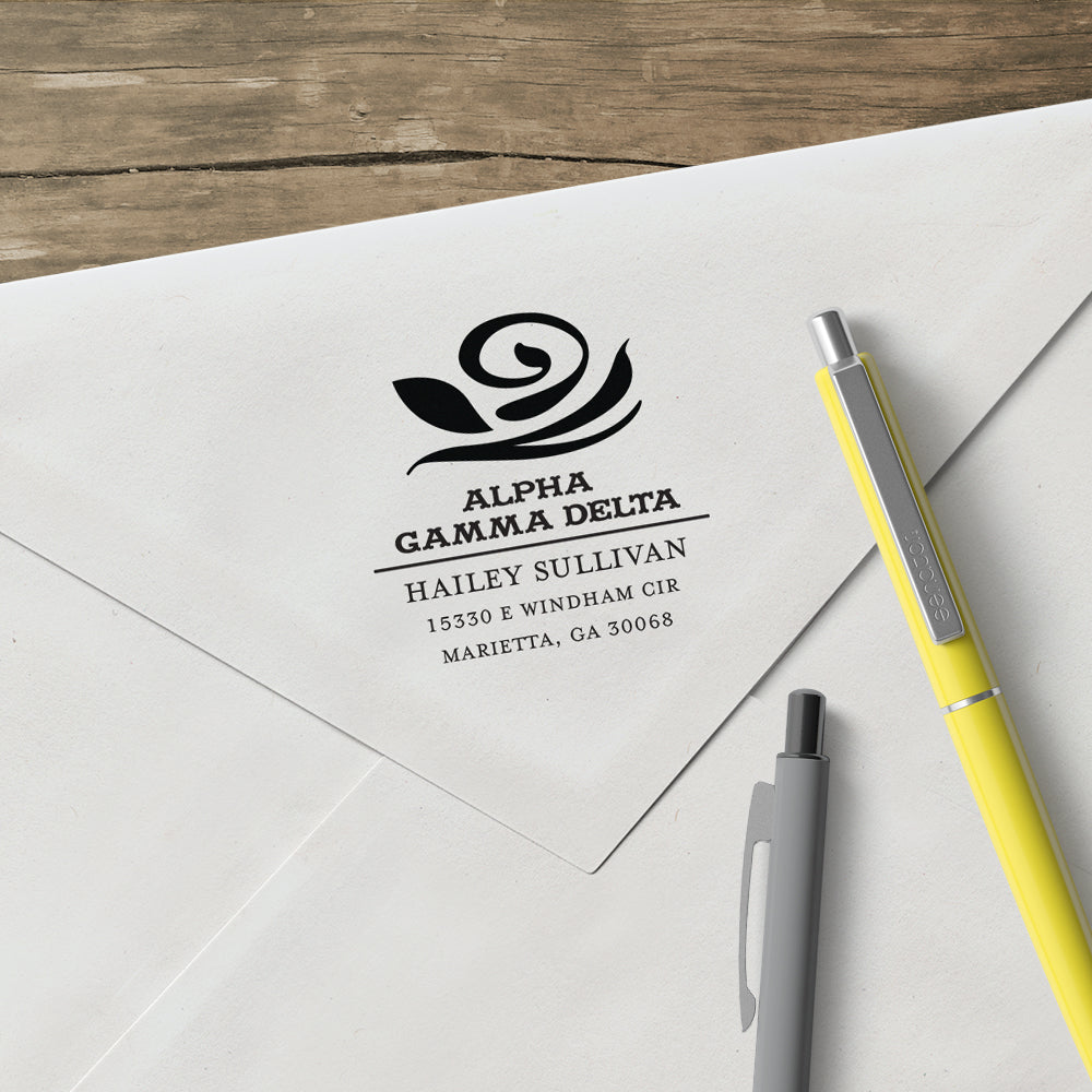 Alpha Gamma Delta College Panhellenic Sorority Chapter Name Return Address Custom Designer Stamp