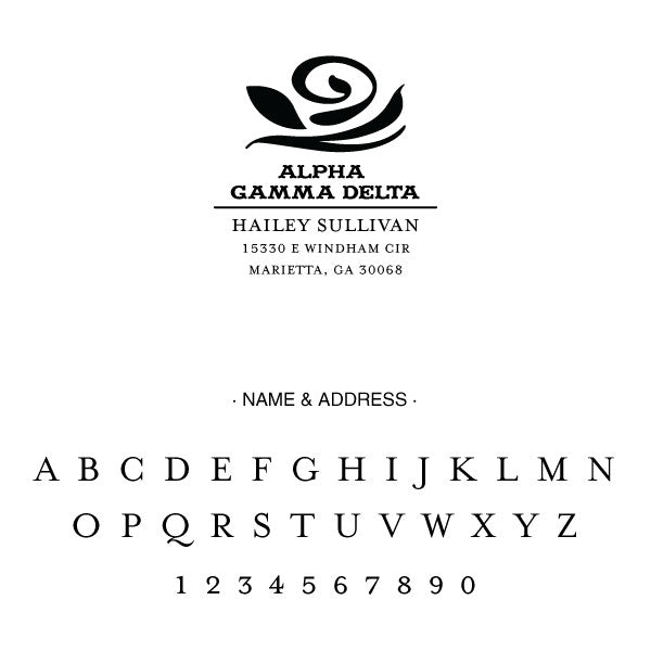 Alpha Gamma Delta College Panhellenic Sorority Chapter Name Return Address Custom Designer Stamp