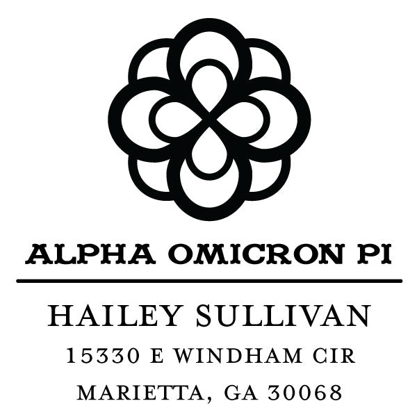 Alpha Omicron Pi College Panhellenic Sorority Chapter Name Return Address Custom Designer Stamp