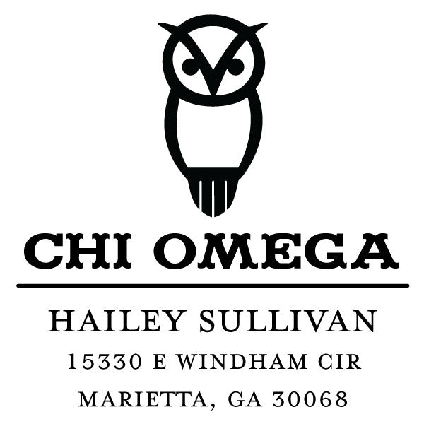 Chi Omega College Panhellenic Sorority Chapter Name Return Address Custom Designer Stamp