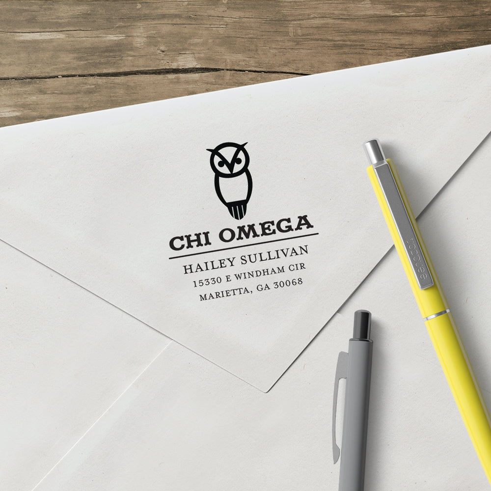 Chi Omega College Panhellenic Sorority Chapter Name Return Address Custom Designer Stamp