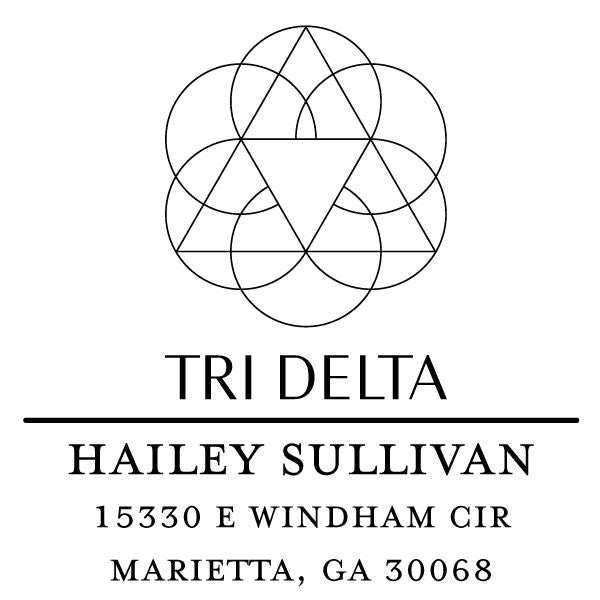 Delta Delta Delta College Panhellenic Sorority Chapter Name Return Address Custom Designer Stamp