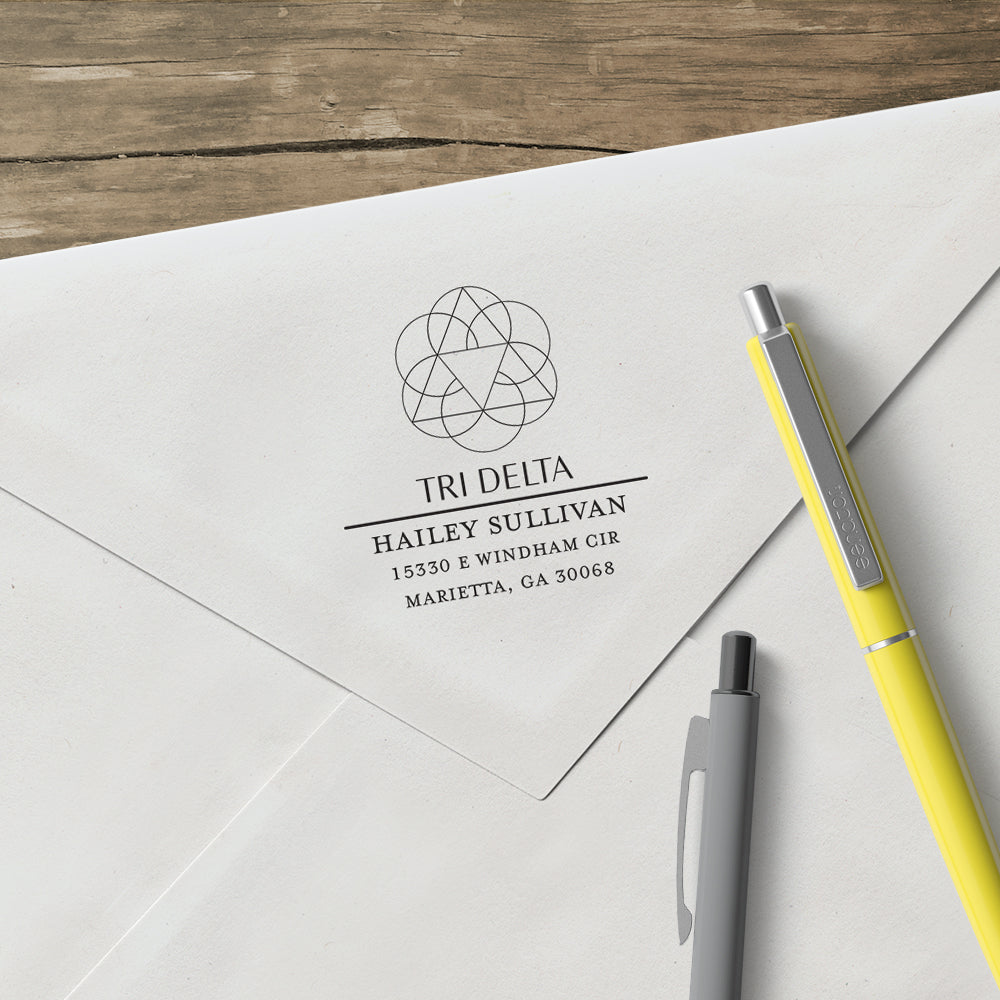 Delta Delta Delta College Panhellenic Sorority Chapter Name Return Address Custom Designer Stamp