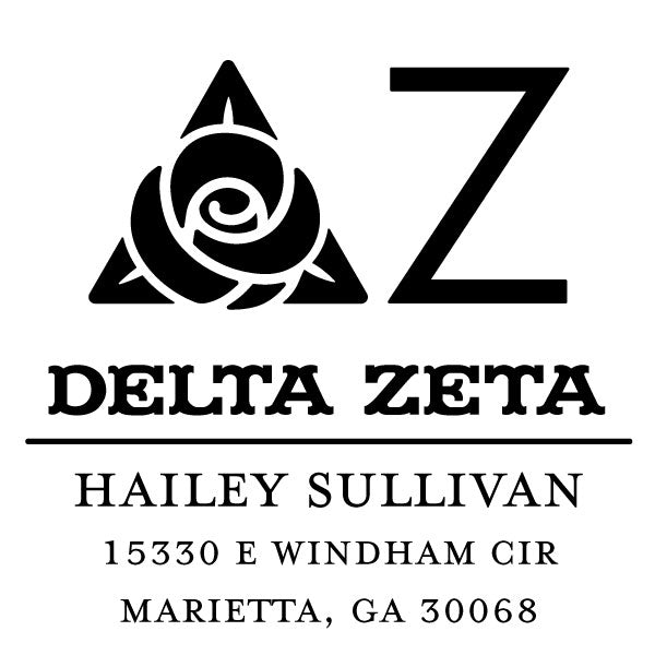 Delta Zeta College Panhellenic Sorority Chapter Name Return Address Custom Designer Stamp