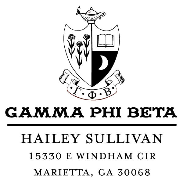 Gamma Phi Beta College Panhellenic Sorority Chapter Name Return Address Custom Designer Stamp