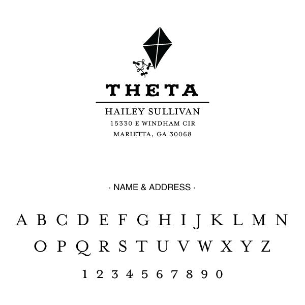 Kappa Alpha Theta College Panhellenic Sorority Chapter Name Return Address Custom Designer Stamp