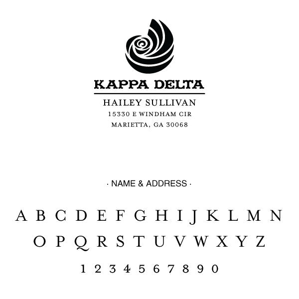 Kappa Delta College Panhellenic Sorority Chapter Name Return Address Custom Designer Stamp