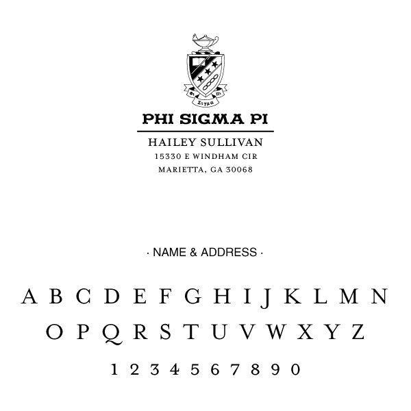Phi Sigma Pi College Panhellenic Sorority Chapter Name Return Address Custom Designer Stamp