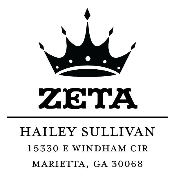 Zeta Tau Alpha College Panhellenic Sorority Chapter Name Return Address Custom Designer Stamp