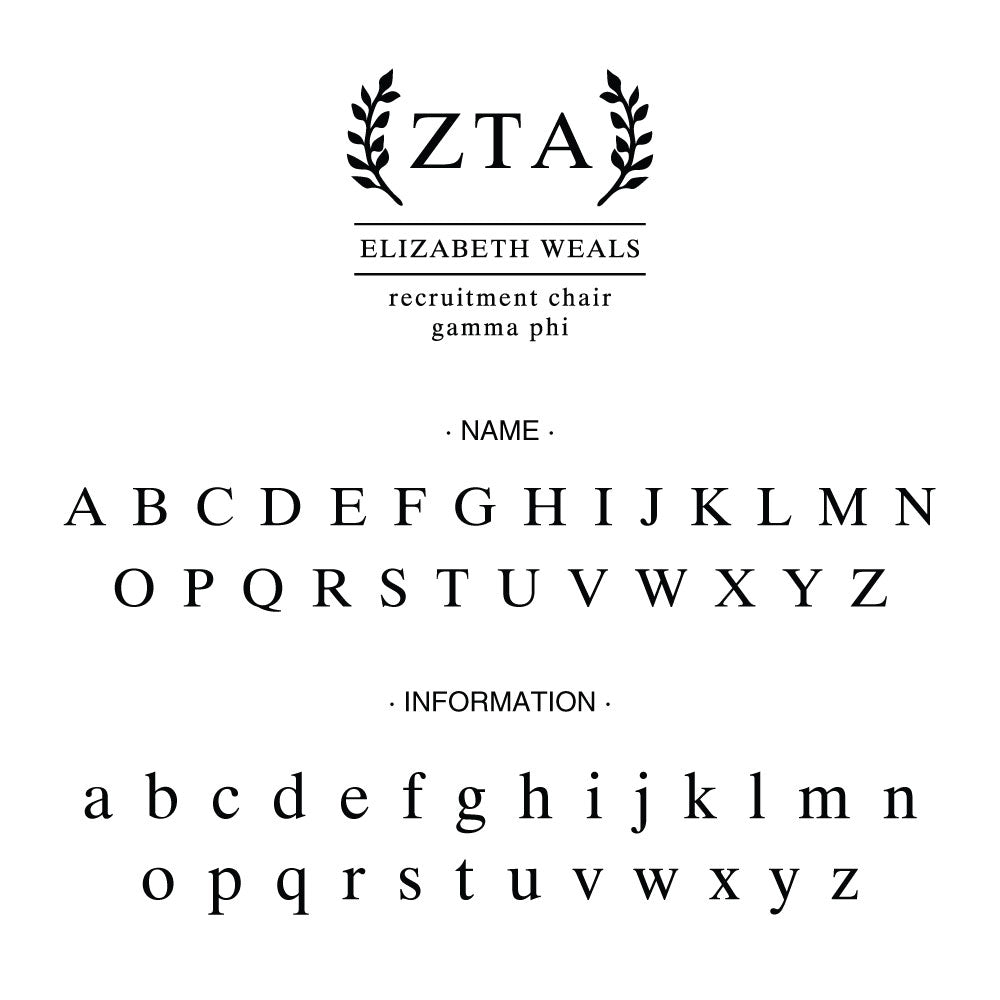 Zeta Tau Alpha Wreath leaves Social Panhellenic Sorority Chapter Custom Designer Stamp Greek