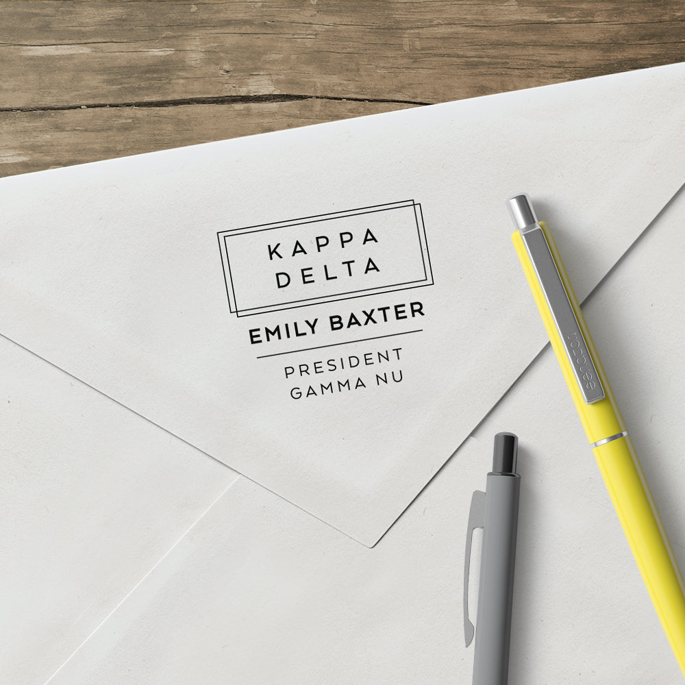 Kappa Delta Deco Style Frame Social Panhellenic Sorority Chapter Custom Designer Stamp Greek