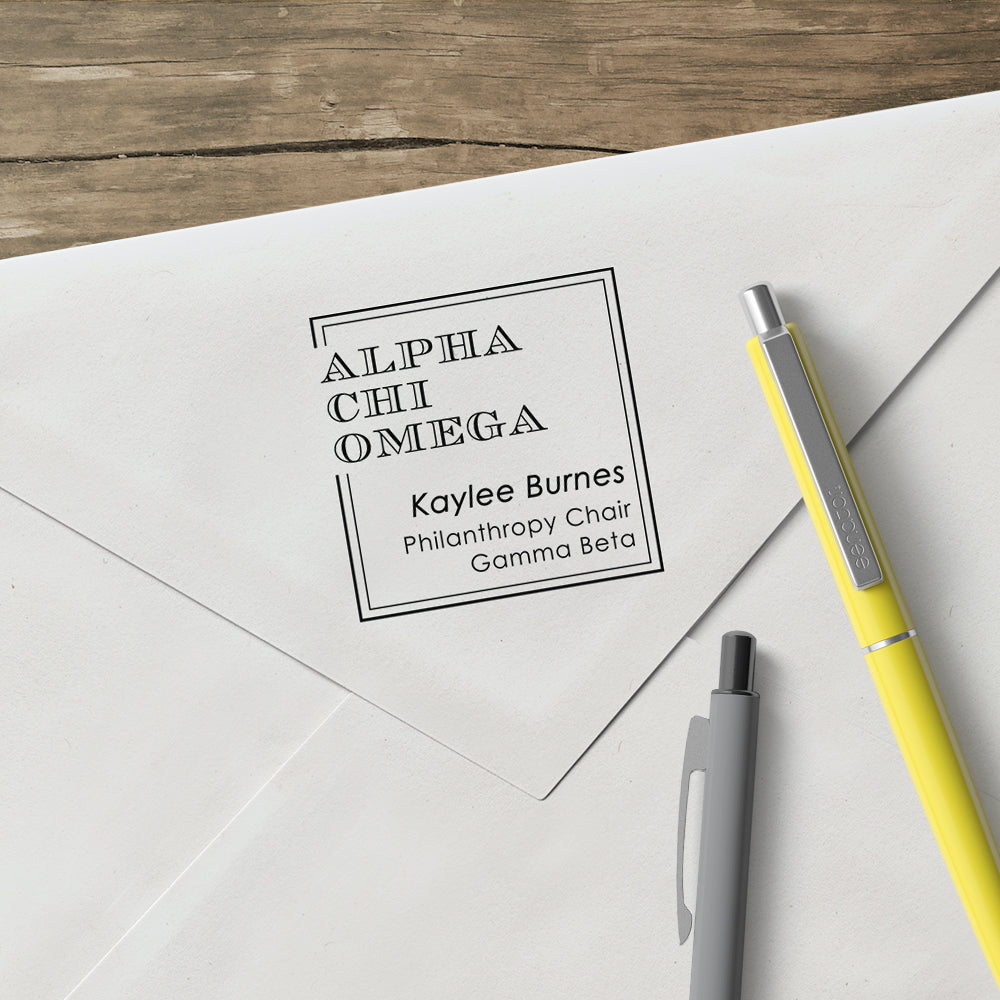 Alpha Chi Omega custom designer stamp square escorial sorority greek design