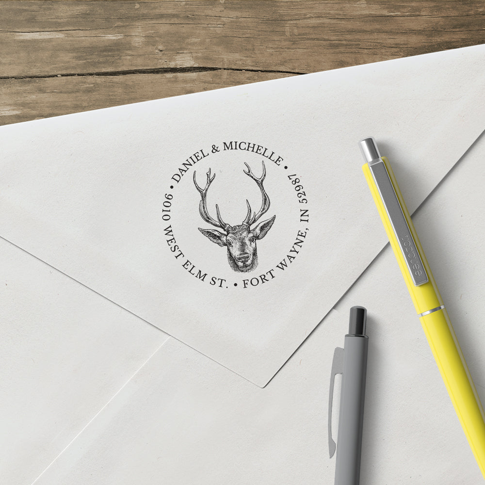 Round Alexa Pulitzer Antler Deer Name and Return Address Custom Designer Stamp