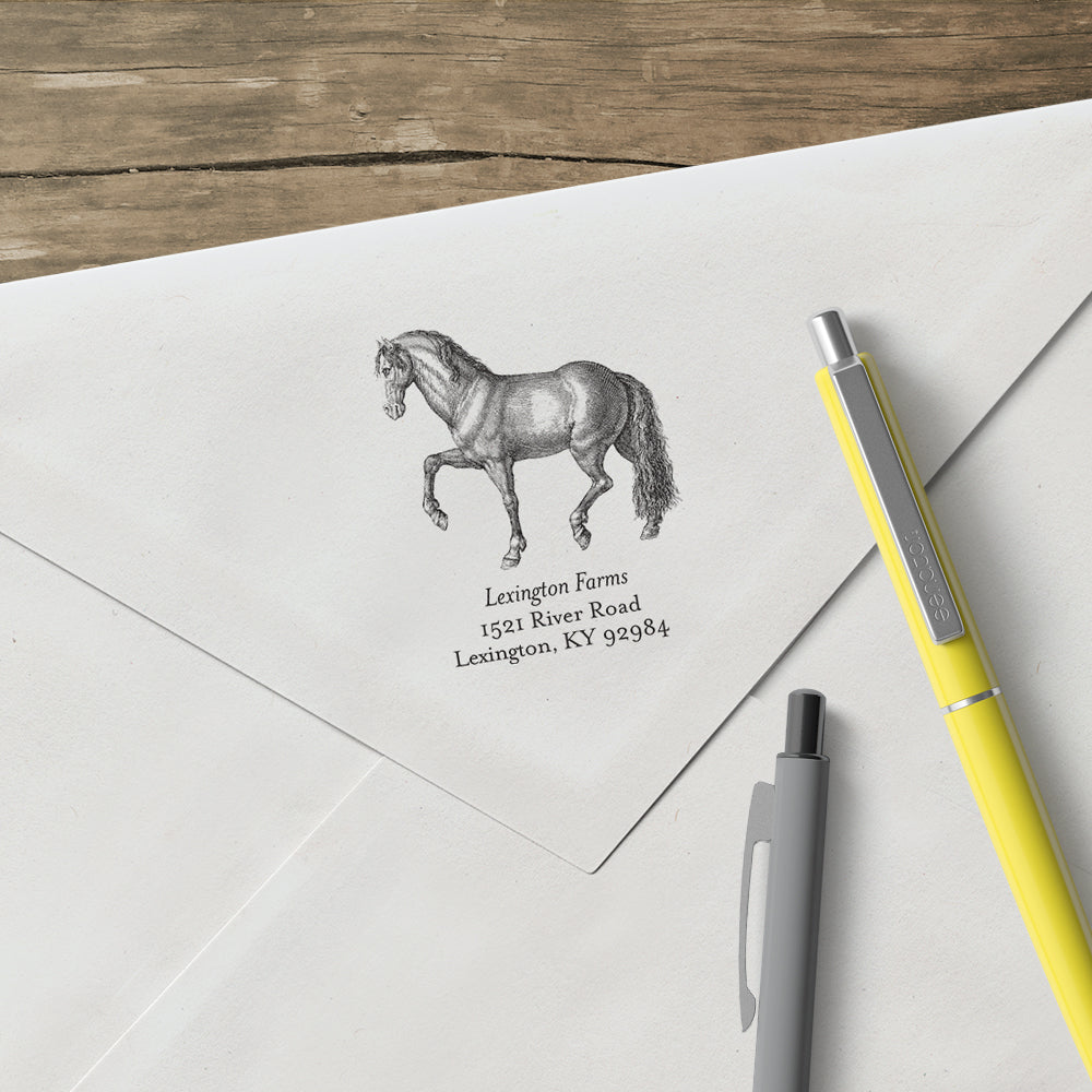 Alexa Pulitzer Horse Family Name Return Address Custom Designer Stamp